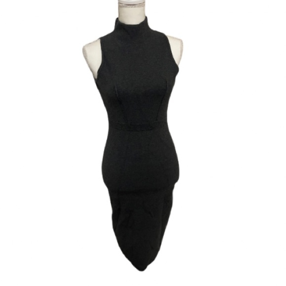 Milly Sleeveless Shirred Side Mock Neck Knit Sheath Dress Gray Women's Size S